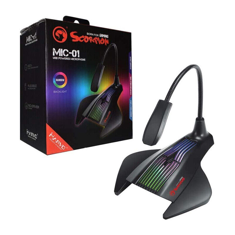 MARVO USB Powered Desk Mic Rainbow Backlight- Adjustable Arm- MIC-01 Steaming MARVO USB Powered Desk Mic Rainbow Backlight- Adjustable Arm- MIC-01 Steaming